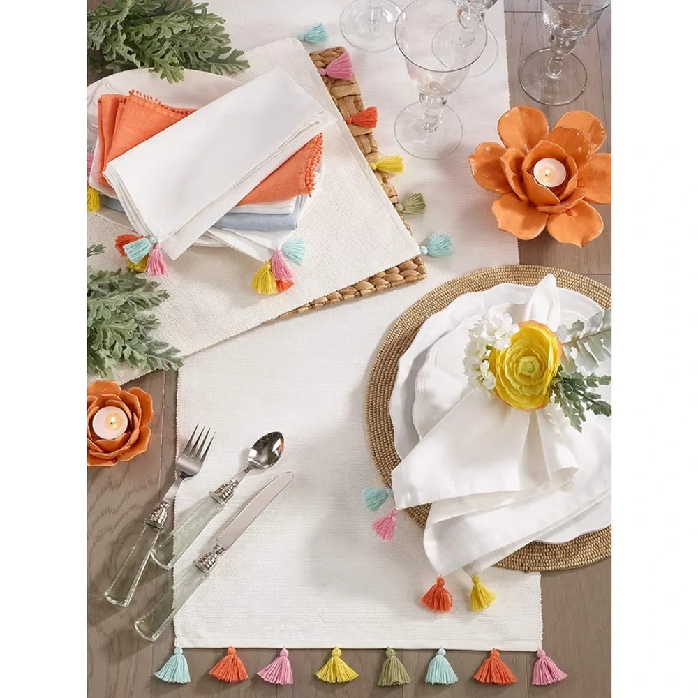 SARO LIFESTYLE Cantina Collection Colorburst Tassel Placemat Set 4 14